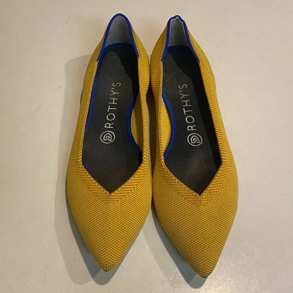 ROTHY’S RETIRED THE POINT MARIGOLD YELLOW POINTED TOE FLATS BALLET WOMEN SZ 8.5 - Picture 2 of 11